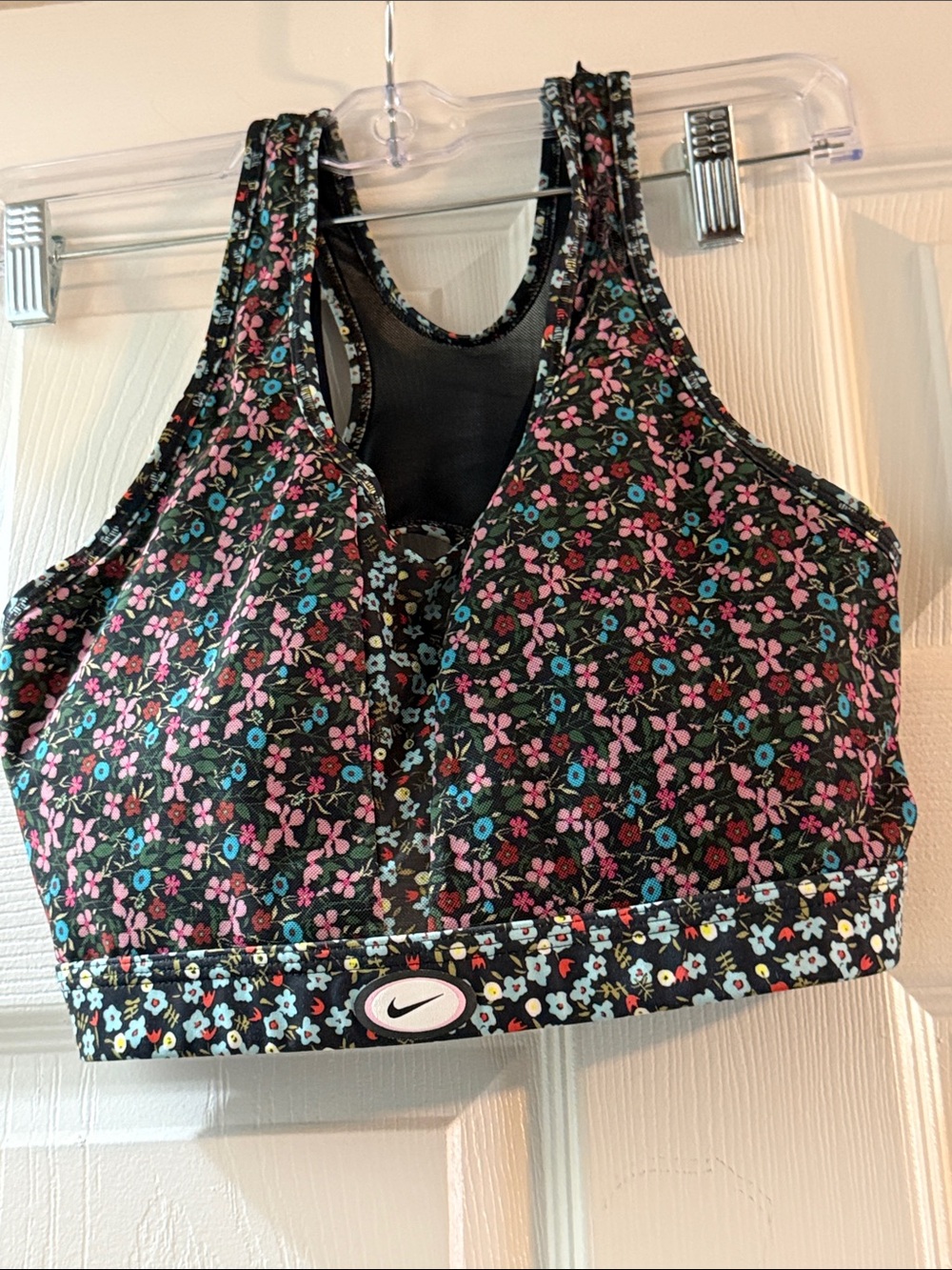 Nike Floral Racerback Sports Bra - Black with Pink & Blue Accents